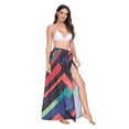 thumbnail image 2 of FORMRS Womens Long Sarong Beach Wrap Semi-Sheer Bikini Skirt Bathing Swimsuit Cover Up, Blue Abstract Lines, 2 of 7