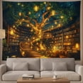 thumbnail image 3 of Enchanted Tree Library Tapestry – Magical Bookshelf Reading Room Wall Hanging, Cozy Literary Art Decor for Bedroom, Living Room, or Study - 90' x60'', 3 of 7