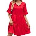 thumbnail image 2 of SMihono Robe d'Été pour Femmes 2024 Grande Taille Décontractée Col en V devant Jupe Lacée Taille Haute Robe Ample Manches Courtes Col en V Longueur Genou Liquidation à Moins de 10!, 2 of 4