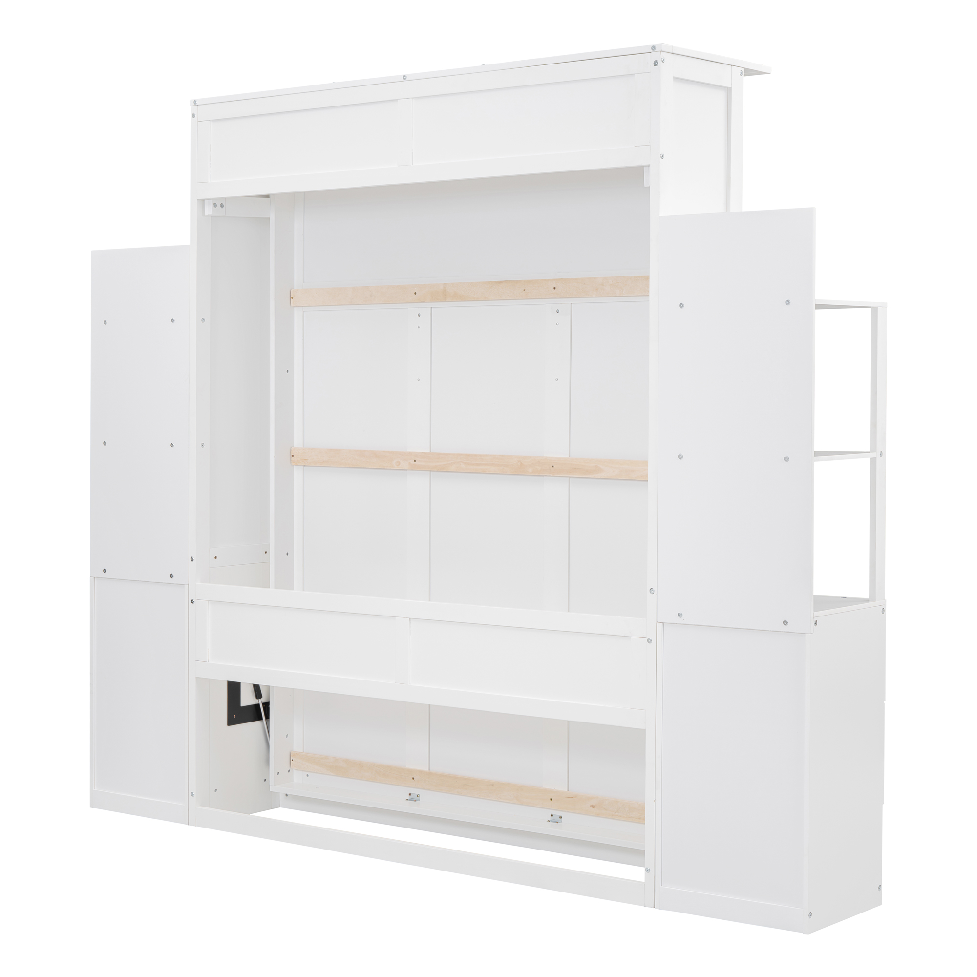 Queen Size Murphy Bed Wall Bed with Open Shelves, 4 Drawers and LED Lights for Bedroom, Guest Room
