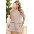 thumbnail image 4 of Femmes à Manches Courtes Deux Pièces Fileté Sport Col Rond casual Maison Porter des Femmes de Couleur Unie, 4 of 4