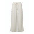 thumbnail image 3 of Babcutegg Linen Pants for Women Casual Fashion Long Length Elastic Waist Regular Fit Side Pockets Womens Summer Clothes Beige Size L, 3 of 7
