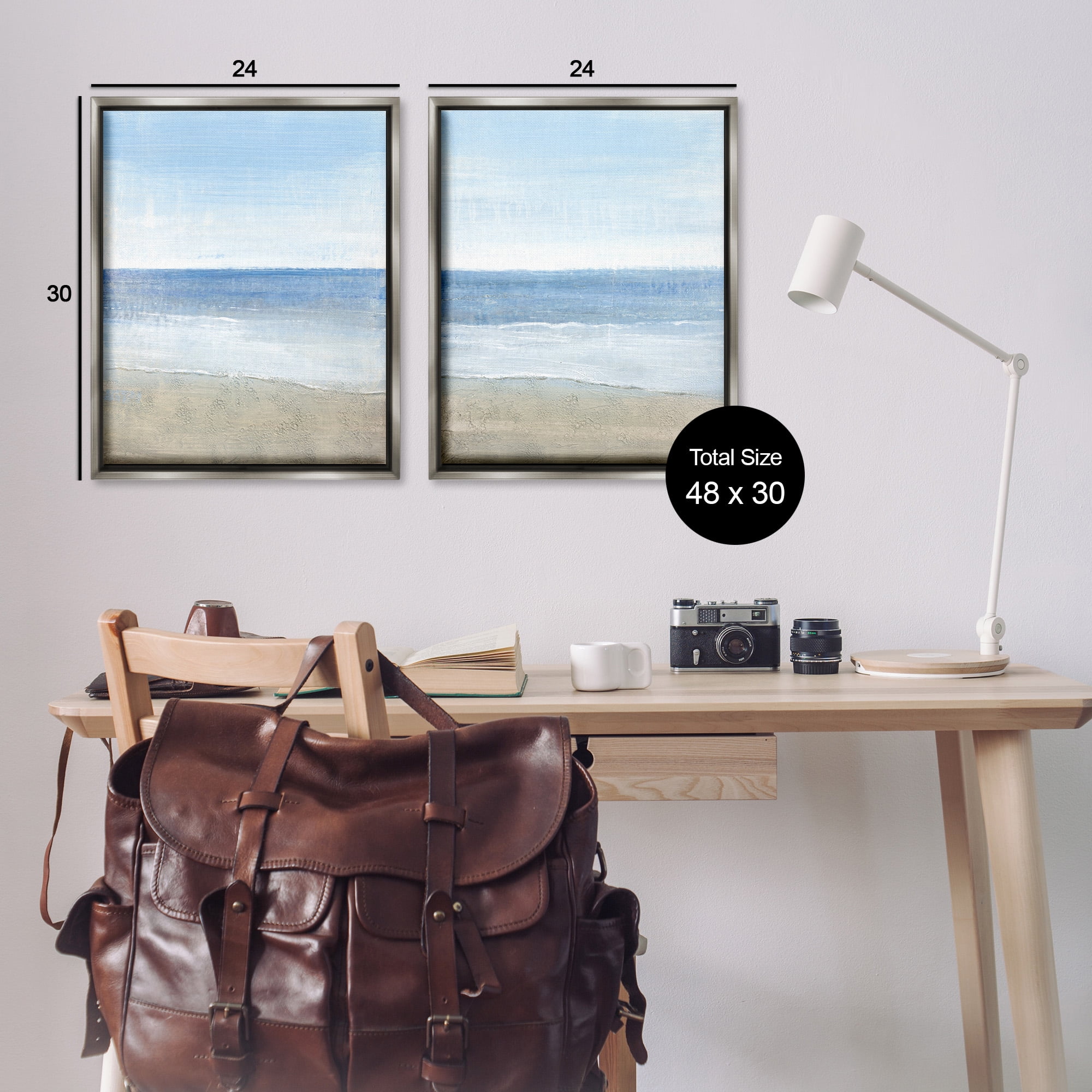 Stupell Industries Coastal Seafoam Beach Waves Nature Painting Gray Floater Framed Canvas Art Print Wall Art, 25 x 31, Set of 2