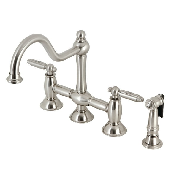 Kingston Brass KS3798GLBS Restoration Bridge Kitchen Faucet with Brass Side Sprayer, Brushed Nickel
