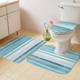 thumbnail image 2 of Teal Nordic Style Stripes Bath Mat 3 Piece Bathroom Rug Set, Turquoise Texture Non Slip Bath Rug Contour Mat and Toilet Lid Cover, Absorbent Shower Mats Soft Bath Rugs and Mats Sets, 2 of 8