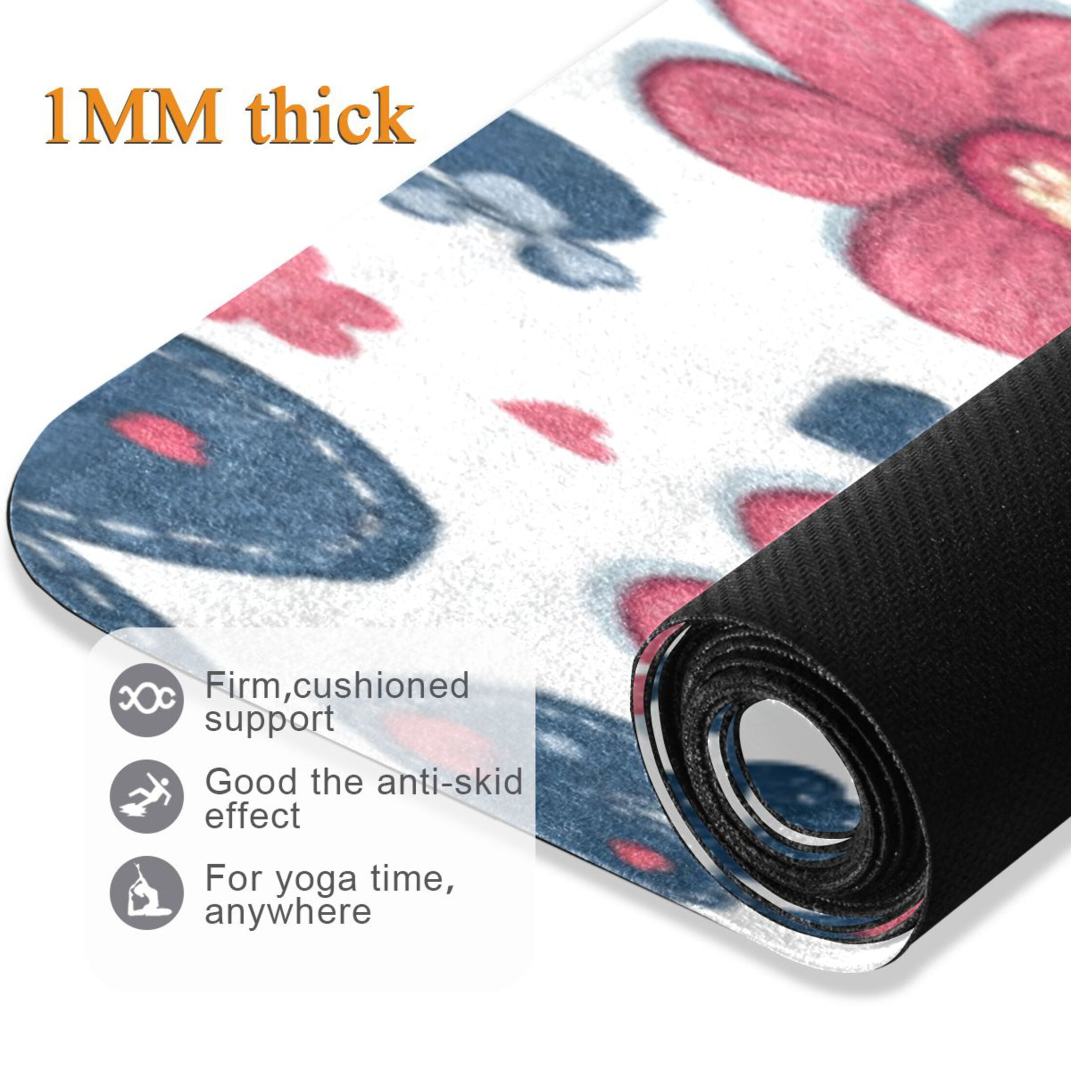 BZSMCE Yoga Mat Women Fitness Mat Denim Love Garden Pattern
