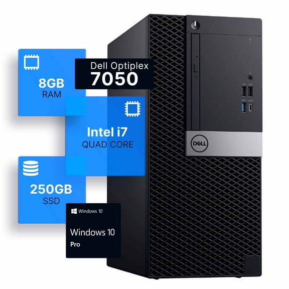Restored Dell Optiplex 7050 Desktop Computer Quad Intel i7 (3.4) 8GB DDR4 RAM 250GB SSD Solid State Windows 10 Professional Home or Office PC (Refurbished)