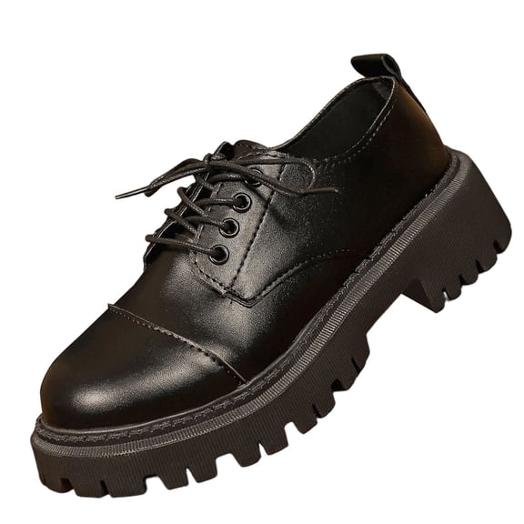 Gpaecead Women's Lace Up Platform Oxford Shoes Faux Leather Chunky Sole Non Slip Derby Shoes With Heel Pull Tab For Work And Casual A-Black
