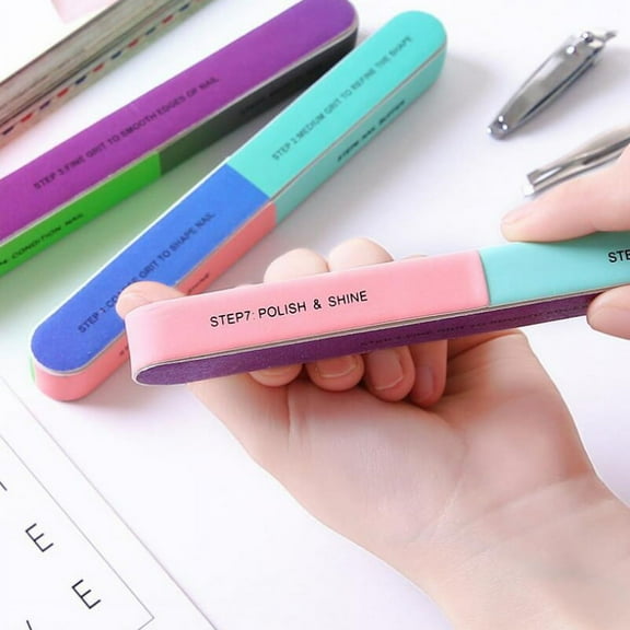 2 Piece 7 Way Nail File and Buffer Block Professional Nail Buffering Files 7 Steps Washable Emery Boards for Acrylic Nails