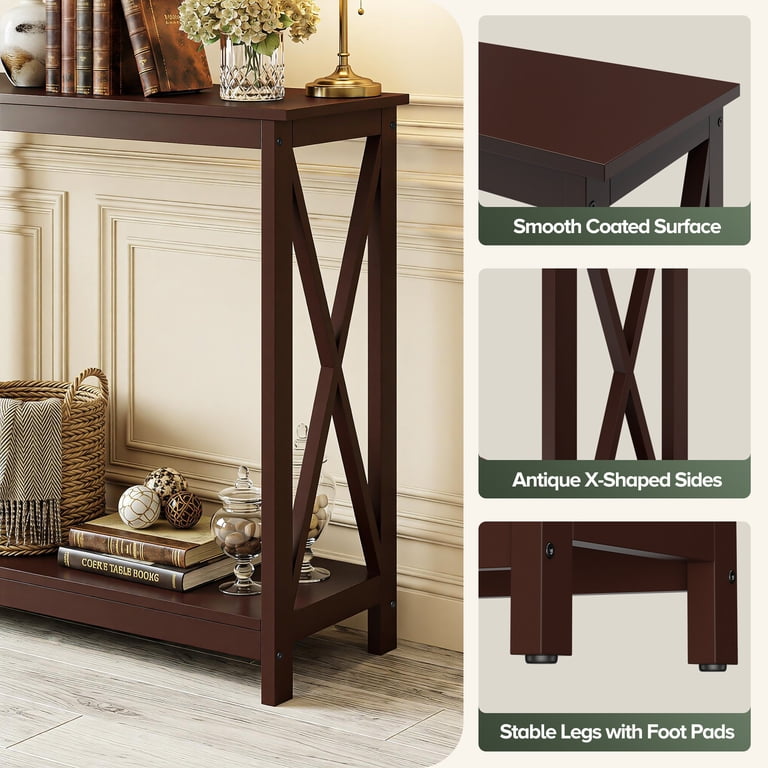 ZENY 39.4" 2-Tier Console Table, Brown Wood X-Frame photo 5