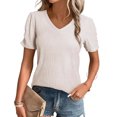 thumbnail image 2 of Yesfashion Womens Short Sleeve Tops Summer Casual V Neck T Shirts Blouses Solid Textured Knit Tee Tunic, 2 of 8