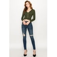 thumbnail image 5 of Made by Johnny Women's Deep V Neck Long Sleeve Cross Wrap Fitted Crop Top M OLIVE, 5 of 6