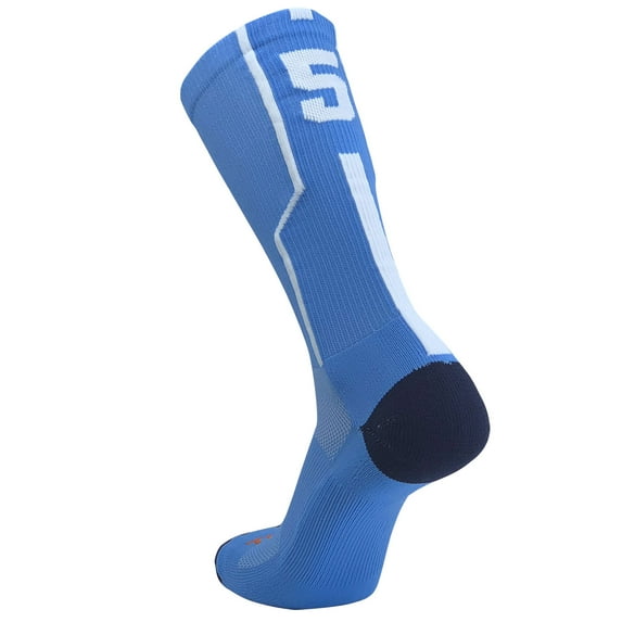 TCK Player ID Jersey Number Crew Socks Carolina Blue White Singles (Large, #5 - Single Sock)