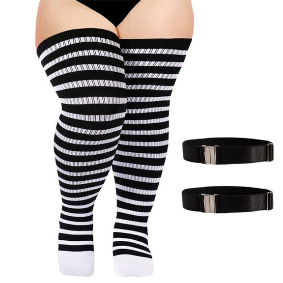 Women Christmas Knitted Thigh High Boot Socks Striped Super Elasticity Over Knee Stockings for Thick Thighs