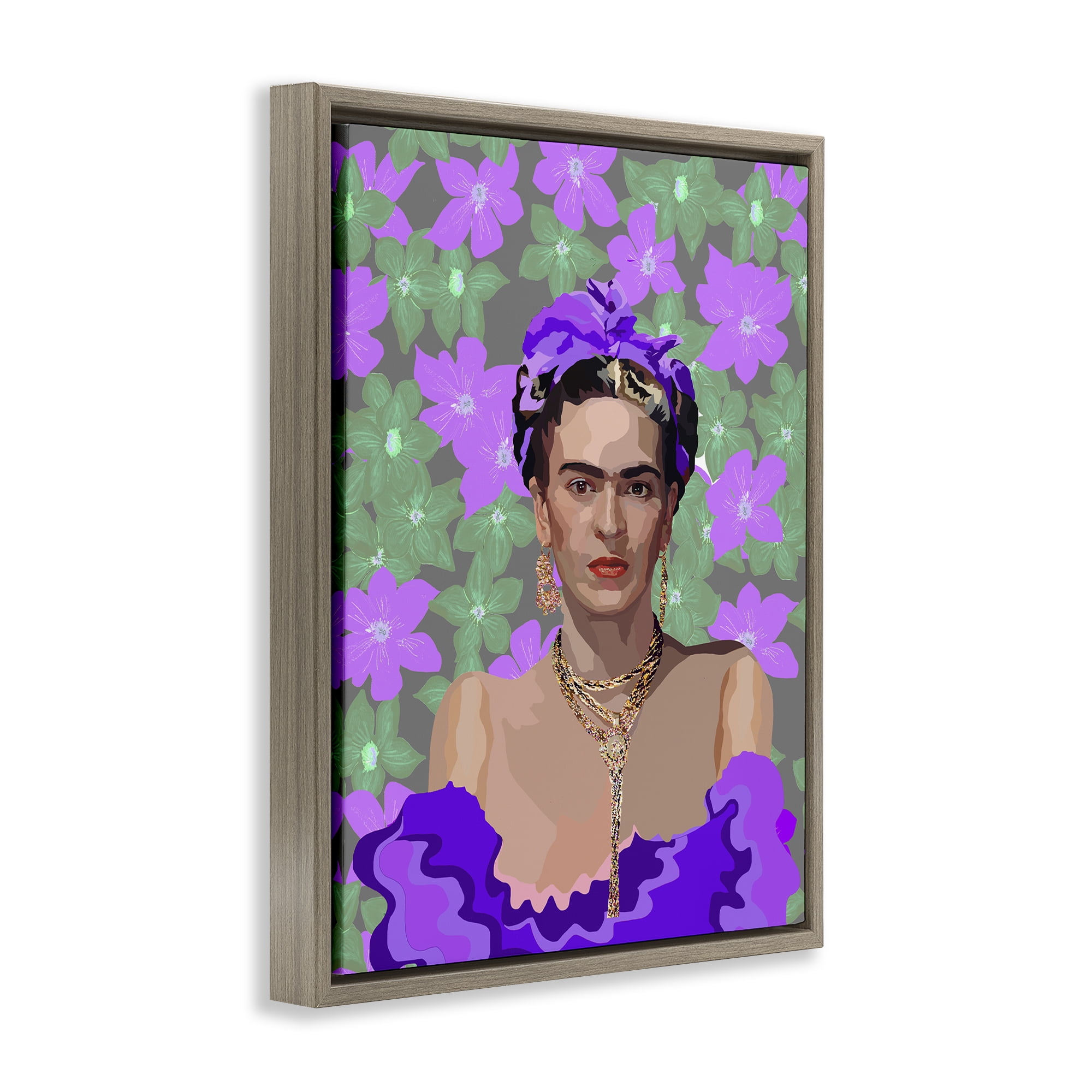 Floral Reverie Frida Brown Framed Floater Canvas Wall Art, design by Lynnda Rakos