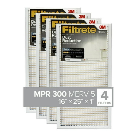 

Filtrete 16x25x1 Air Filter MPR 300 MERV 5 Clean Living Dust Reduction 4 Filters