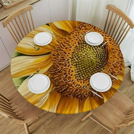 

Patifu Sunflower Round Tablecloth - Stain-Resistant Washable Ideal for Indoor and Outdoor Use 100% Polyester with Elastic Edge Waterproof 54 -58