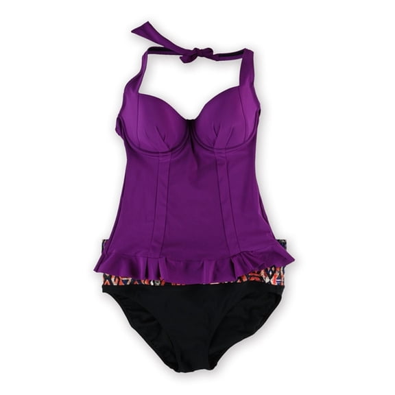 Profile Womens Peplum Aztec Ruffle 2 Piece Tankini, Purple, 32D