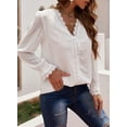thumbnail image 5 of Asyoly Women's V Neck Puff Long Sleeve Lace Crochet Blouse Flowy Casual Shirts Swiss Dot Pom Pom Tops, 5 of 7