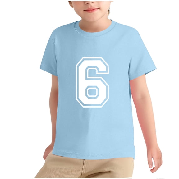 SGFCWSX Girls Short Sleeve T-Shirt, Kids Breathable Summer Graphic Top, Casual Everyday Tees Sky Blue Size 5-6 Years