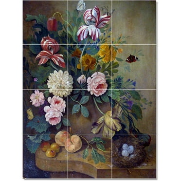 Ceramic Tile Mural-Joseph Nigg Flowers Painting 234. 12.75" w x 17" h using (12) 4.25 x 4.25 ceramic tiles