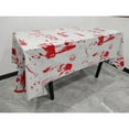 thumbnail image 4 of Halloween Tablecloth, Scary Themed Party Supplies, 2 Pack Rectangle Bloody Disposable Table Clothes, Birthday Zombie Decorations, Plastic Square Table Cover for Nurses Day Decor Gift -108x53 inch, 4 of 6