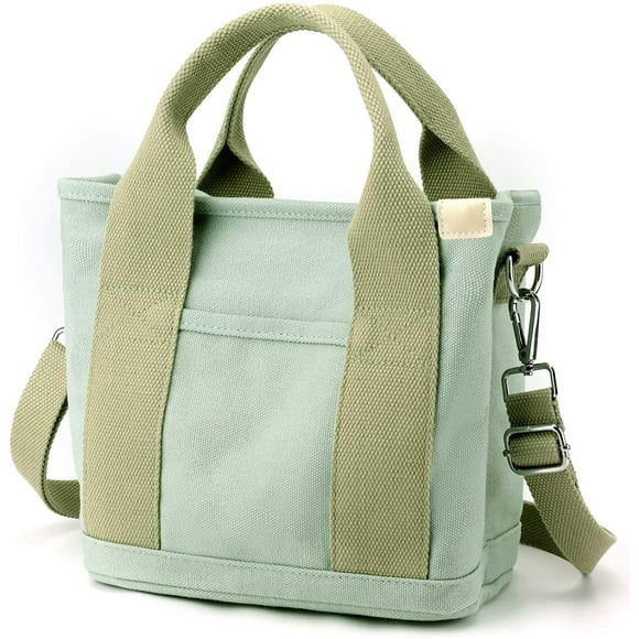 Small Cute Canvas Tote Crossbody Shoulder Bag Multiple Pockets Mini Casual Satchel Hobo Handbag Messenger Purse for Women
