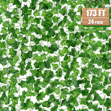 Fabulas 24 Pack 173Ft Artificial Ivy Fake Vines, Ivy Vines Garland Greenery Hanging Plants Vines Leaf for Wedding Garden Party Home Room Wall Decor Aesthetic