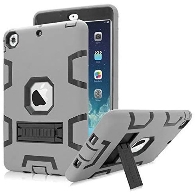Mignova pour iPad Mini 1/2/3 Étui, Robuste Antichoc Résistant aux Impacts Convivial pour Enfants Étui Hybride Robuste de Protection avec Support Intégré pour Apple iPad Mini 1/Mini 2/Mini 3 (Noir/gris)