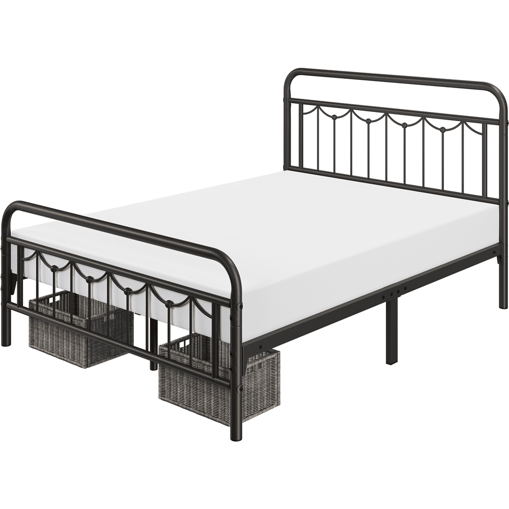 Alden Design Metal Platform Full Bed with Vintage Headboard, Adult, Black