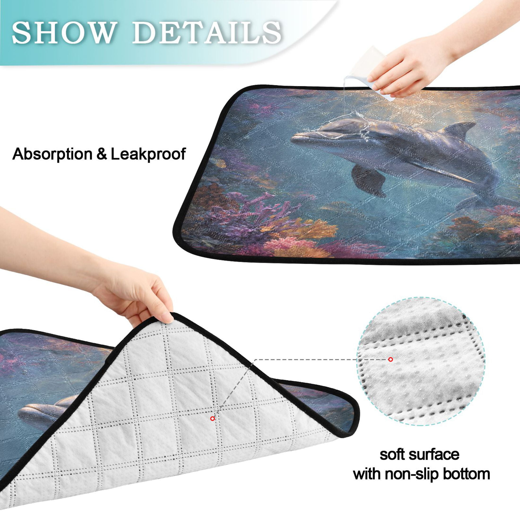 Qxltty Dolphin Cat litter Pads Pet Set of 2 Diaper Mats Center Anti-leakage Layer Absorbent Soft and Comfortable