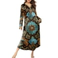 thumbnail image 2 of Women's Nightgown Sleep Dress Long Loungewear V-Neck Henley Nightdress with Pocket Floral Print for Spring Fall,Green,3XL, 2 of 8