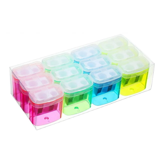 12pc Covered Double Hole Handheld Pencil Sharpener Manual Tool For Standard And Extra Large Pencils Ideal For Children Adults Students School Home Use