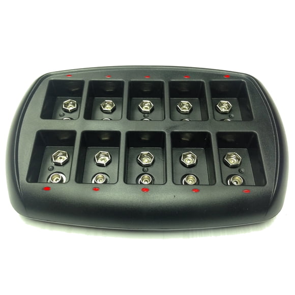 Ansmann 10-Bay 9V Smart Battery charger Universal Maintenance Station for 10pcs NiMHNicd 9 Volt Rechargeable Batteries (Overcharge Protection, Trickle charge When Full)