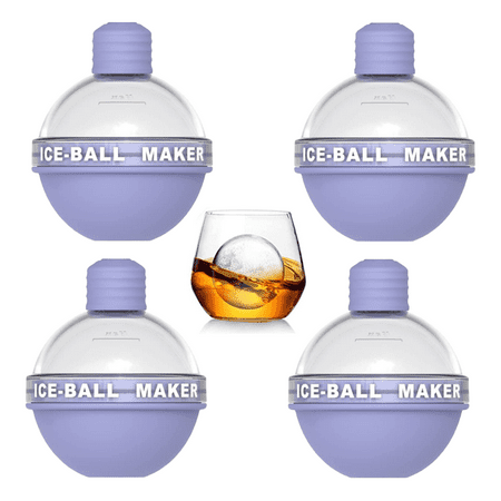 

4-Pack Bulb Whiskey Ice Ball Maker Round Ice Cube Molds Silicone Ice Cube Tray Sphere Ice Mold for Whiskey and Cocktails Purple
