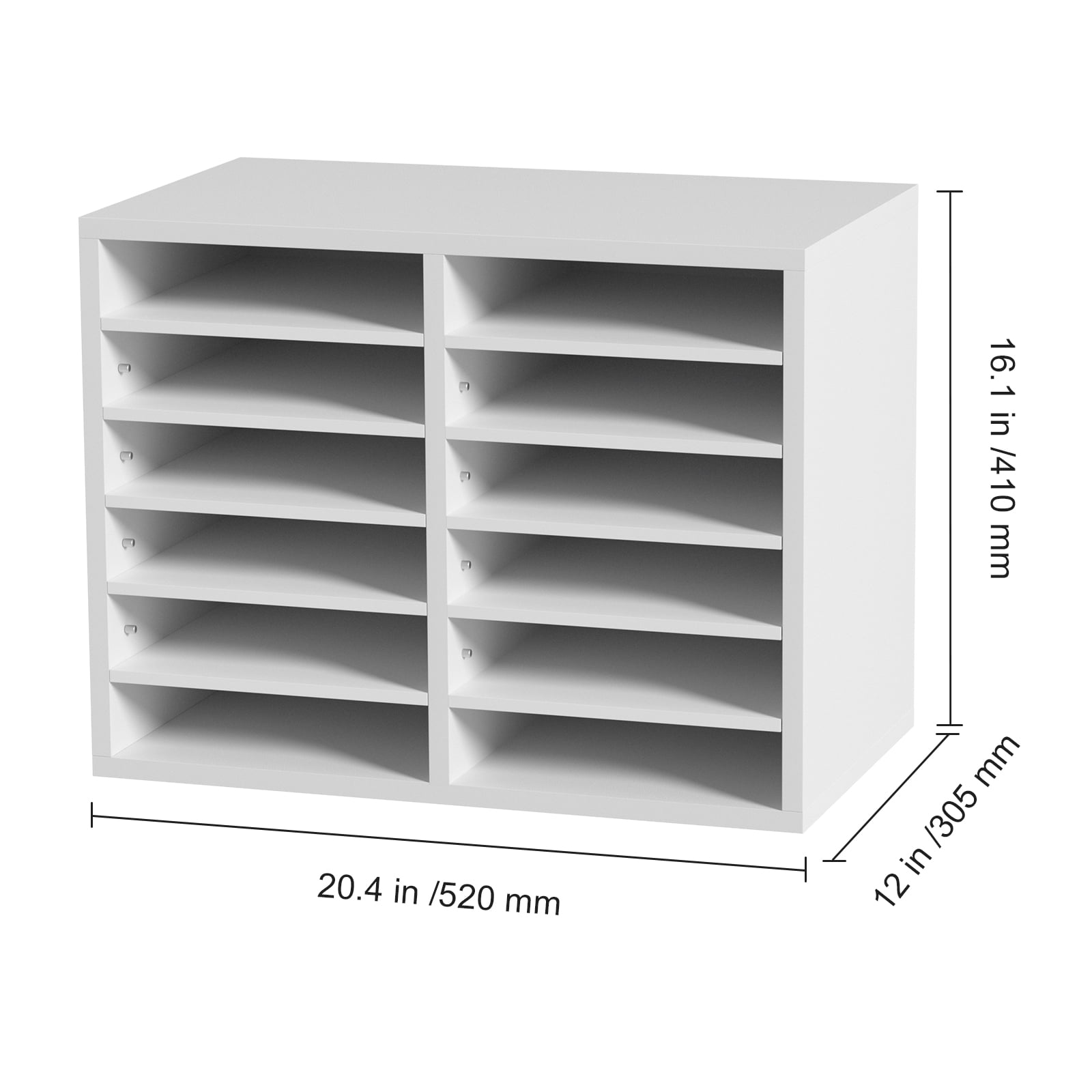 KFFKFF Wood Literature 12 Compartments Organizer Adjustable File Sorter White