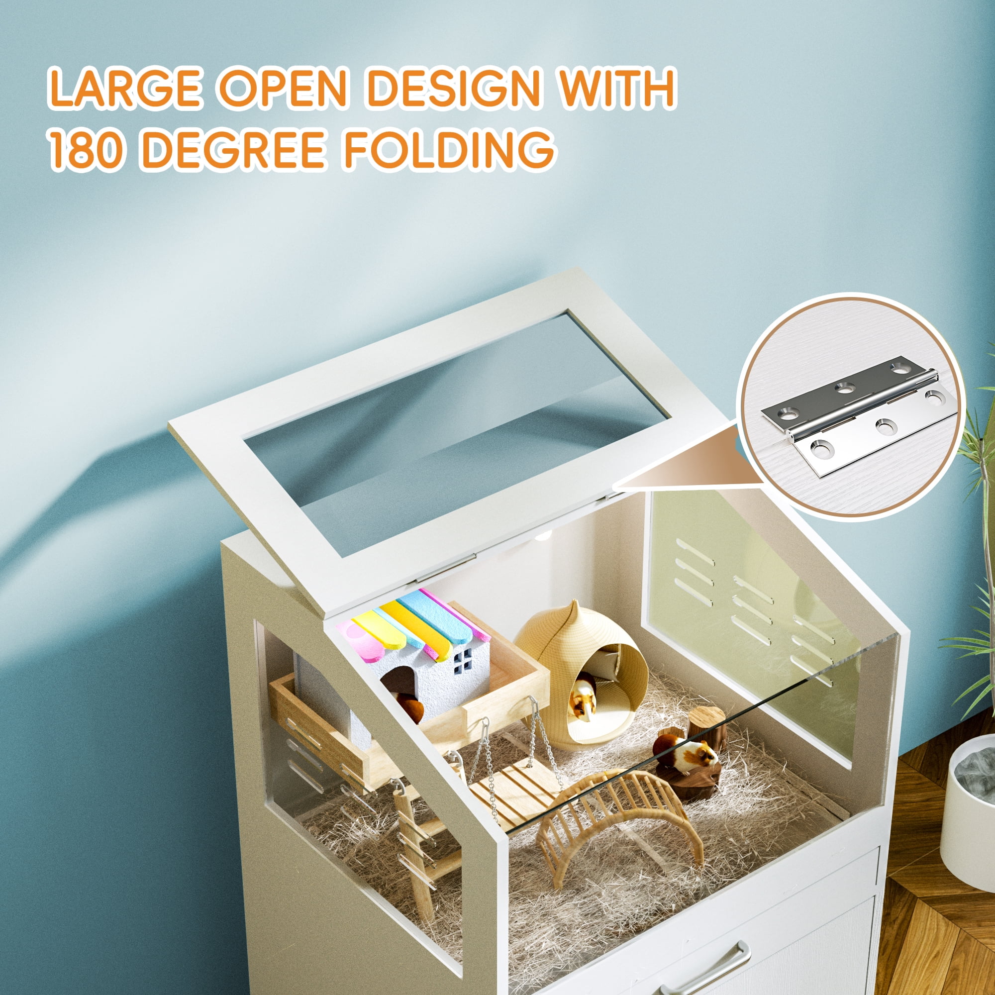 Reasea Large Breathable Hamster, Guinea Pig, Rabbit & Hedgehog Habitat Cage, White