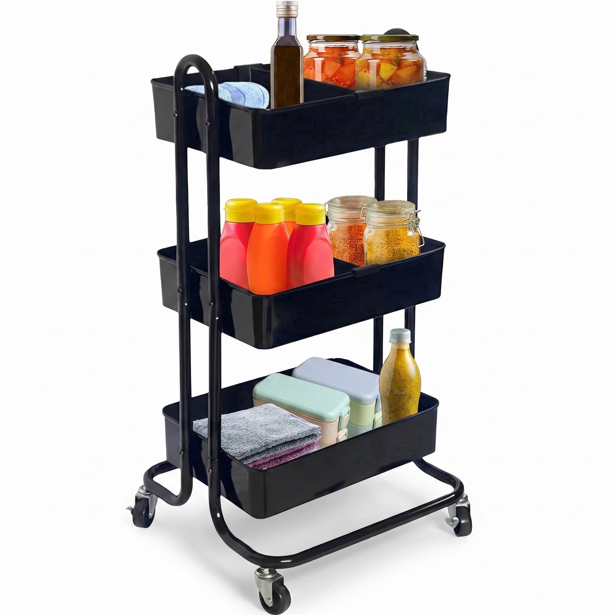 Simply Tidy Hudson Black 3-Tier Movable Utility Metal Rolling Cart