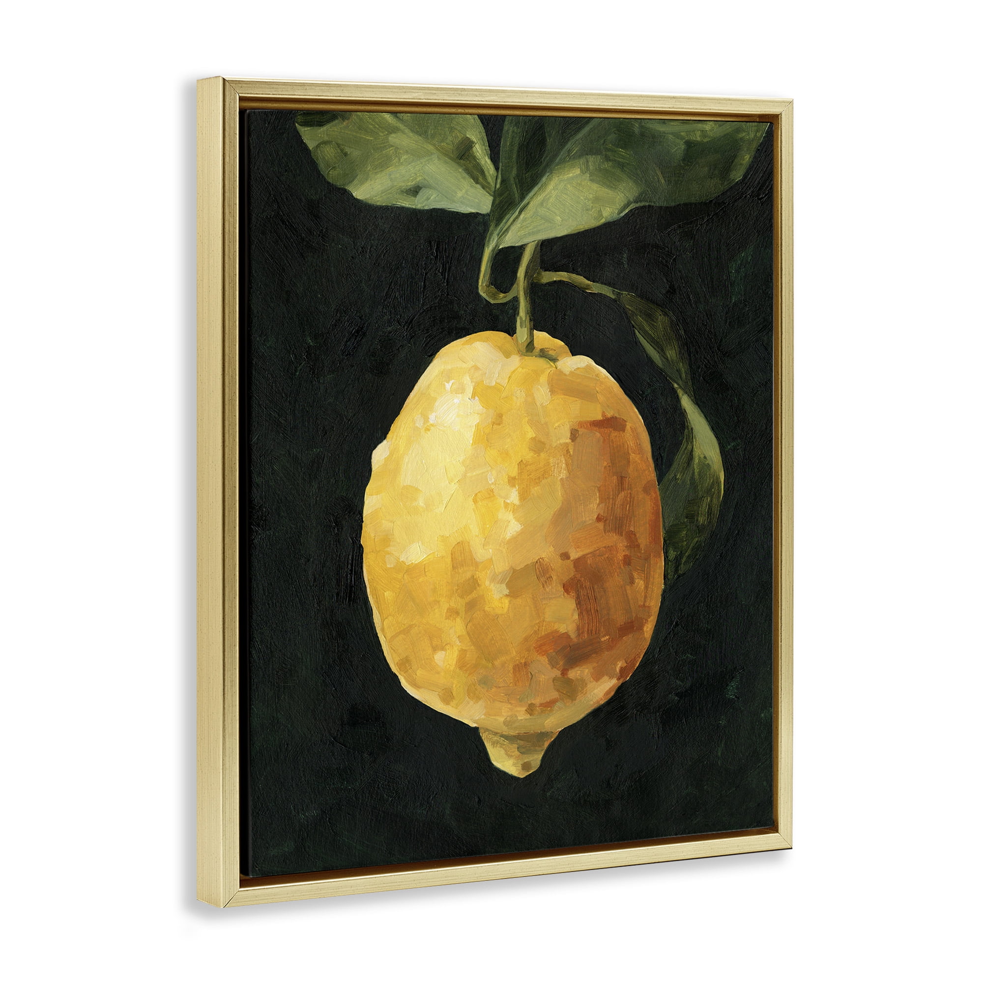 Stupell Industries Abstract Lemon on Vine Food & Beverage Painting Gold Floater Framed Canvas Art Print Wall Art, 17 x 21