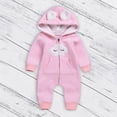 thumbnail image 4 of PINQI Toddler Boys Girls Solid Color Cloud Fashion Zipper Hooded Short Ear Romper Crawling Suit Baby Cute Hooded Pocket Jumpsuit(1-Pink,18-24 Months), 4 of 5