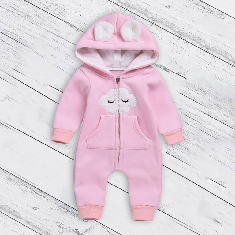 XXWXYD Baby Girls Hooded Romper Cloud Print Zipper Jumpsuit