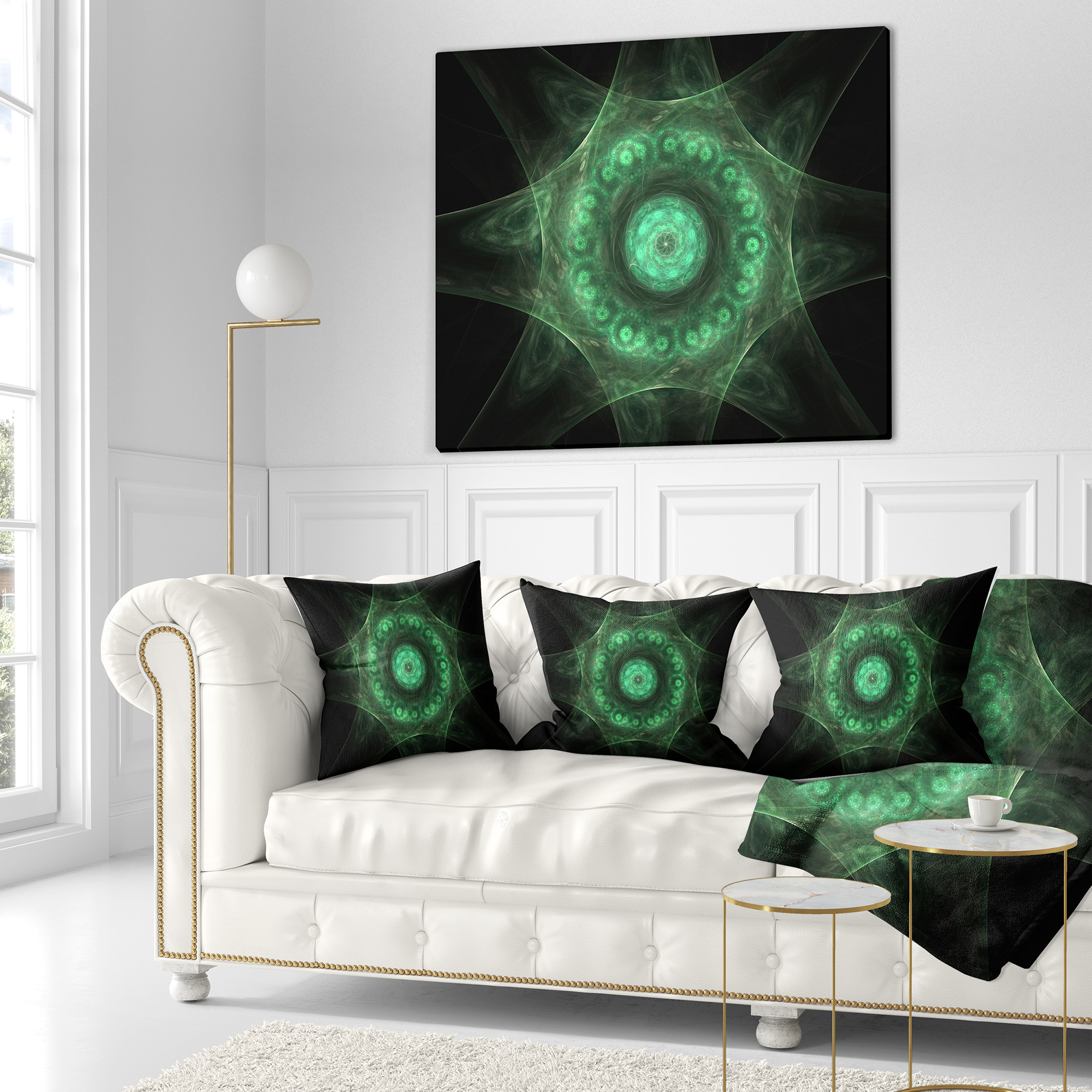 Designart Growing Radial Green Fractal Flower Art - Floral Throw Pillow - 16x16