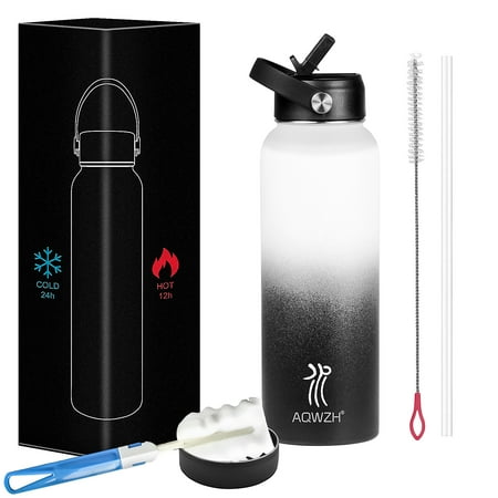 Aqwzh 40 oz Black Stainless Steel Water Bottle with Wide mouth  Straw  and Lid