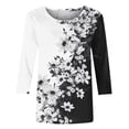 thumbnail image 5 of Uooqdmx Oversized Tshirts for Women 3/4 Length Sleeve Womens Tops Spring/summer Round Neck Flower Print Loose Casual 3/4 Sleeve T Shirt Womens Fall Tops White XL, 5 of 5