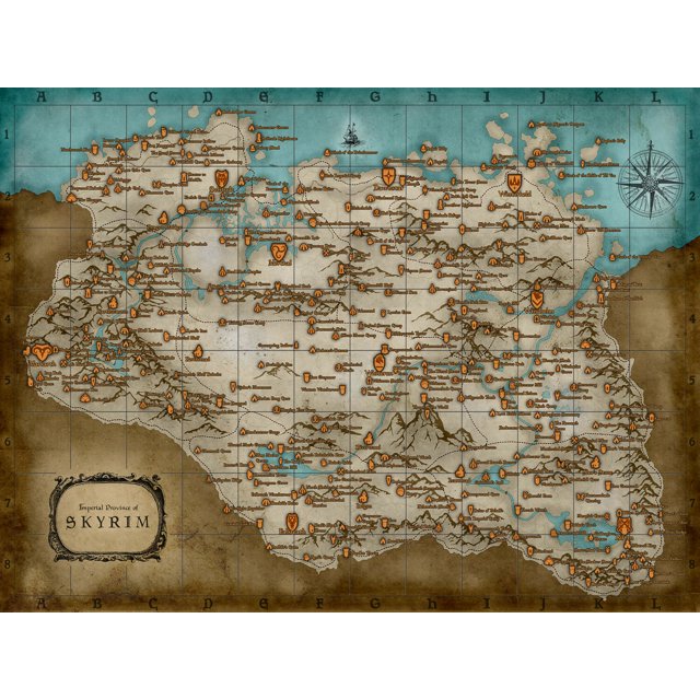 Map Of Skyrim - Canvas or Print Wall Art - Walmart.com