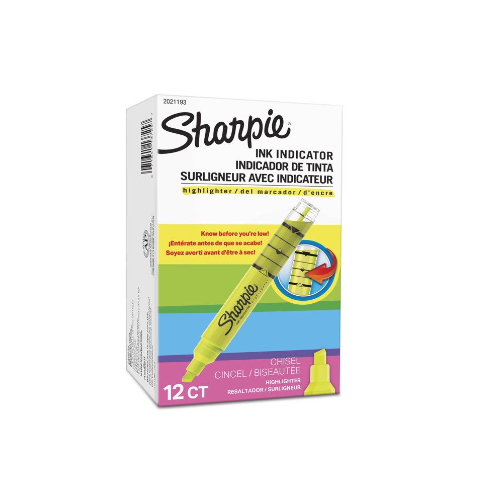 Sharpie Ink Indicator Tank Highlighters, Chisel Tip, Fluorescent Yellow