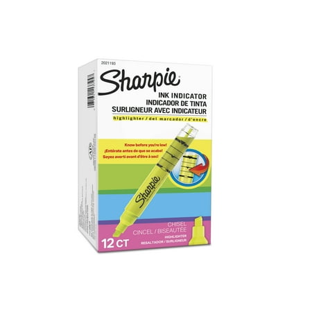 Fluorescent Ink Highlighter - Sharpie Ink Indicator Tank Highlighters, Chisel Tip, Fluorescent Yellow, 12 Count