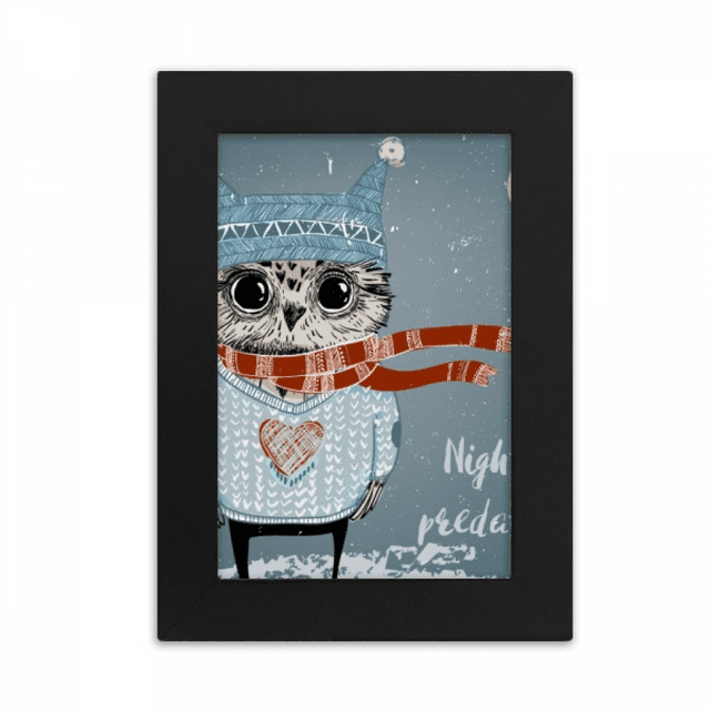 Sketching Lovely Owl Winter Night Desktop Photo Frame Picture Display Art Painting Exhibit