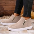 thumbnail image 3 of Rokment Platform Booties for Women Fall Winter Fashion Casual Suede Side Zipper Flat Walking Work Short Ankle Boots Beige Size 6.5, 3 of 7