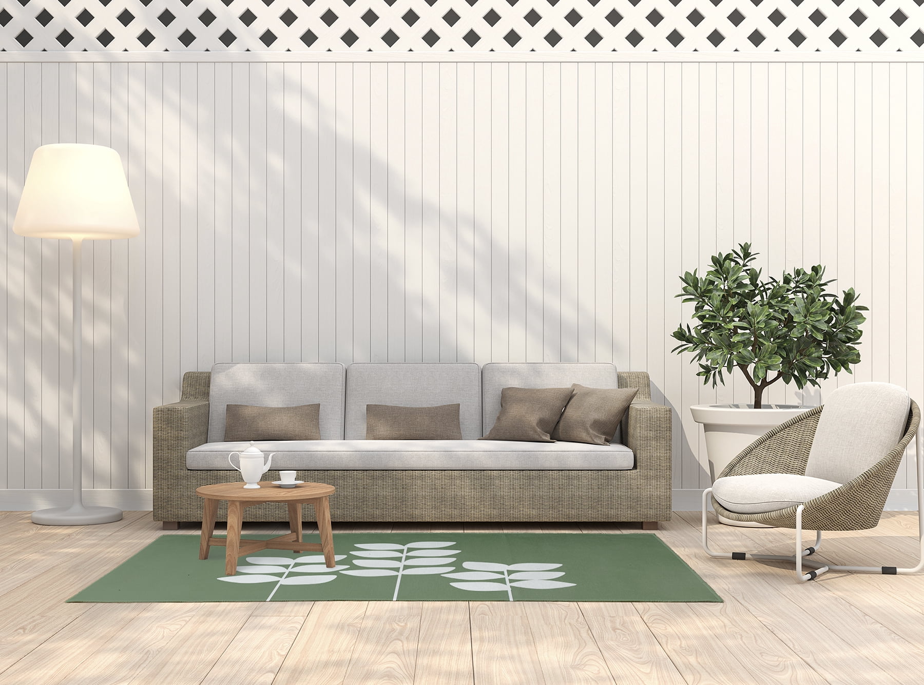 Simply Daisy 5' x 7' Muted Green Simple Stems Spring Chenille Indoor/Outdoor Rug